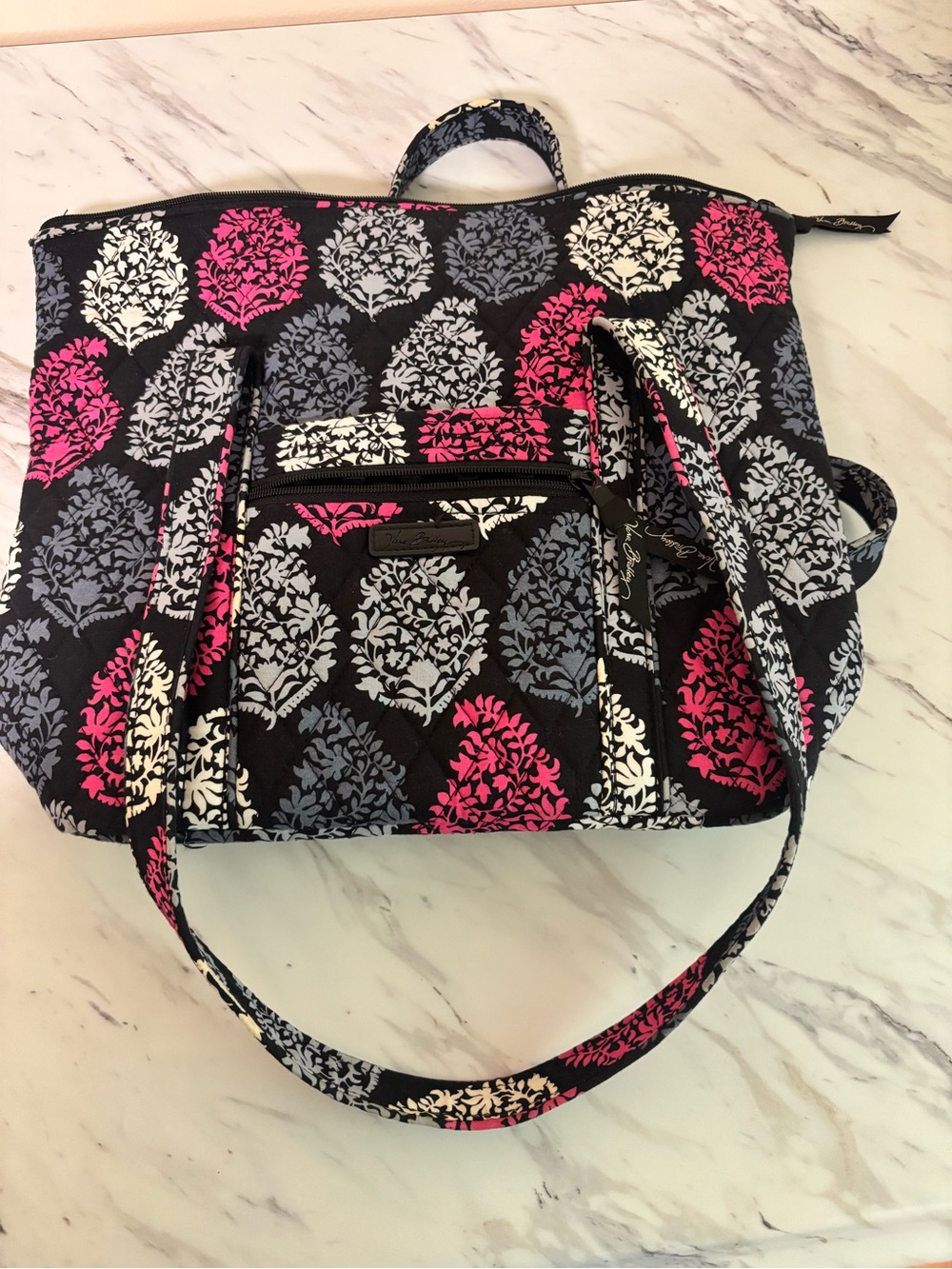 Vera Bradley Black Pink Gray Quilted Floral Tote